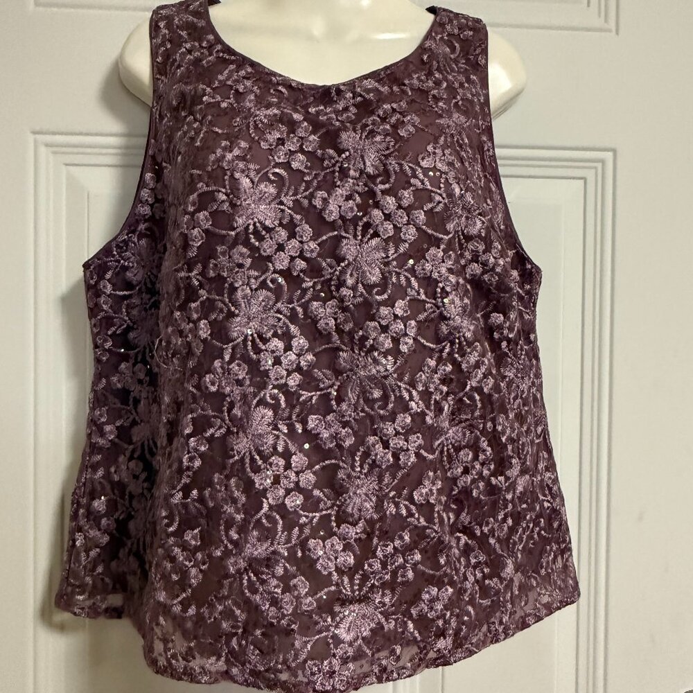 Unbranded Embroired Sequin Shell Top SZ XL Purple Mesh Lined Glam HOCO